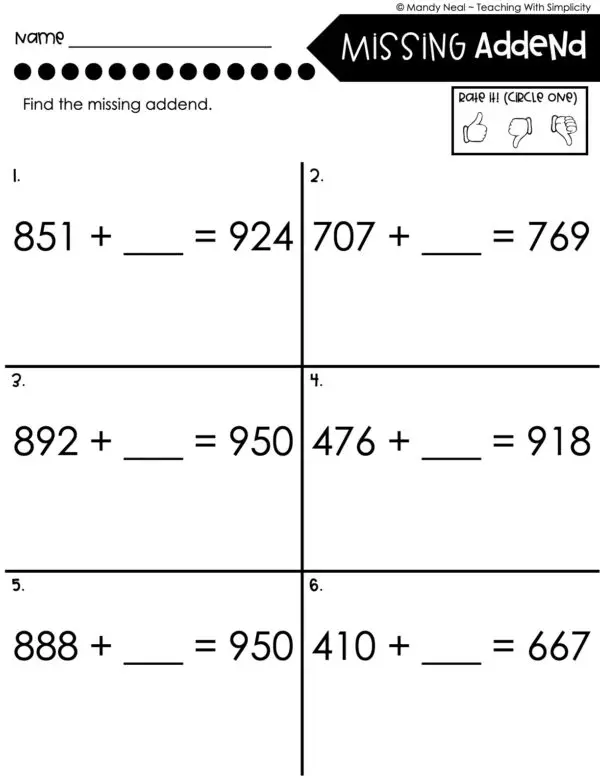 3rd Grade Addition Worksheet - Missing Addend 1