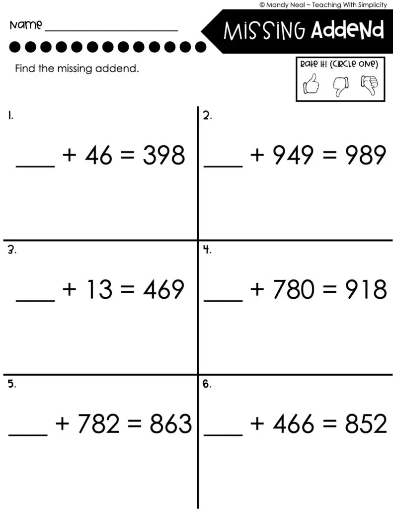 3rd Grade Addition Worksheet - Missing Addend 2