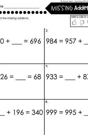 3rd Grade Addition Worksheet - Missing Addend 3