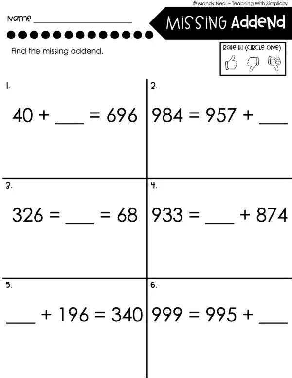 3rd Grade Addition Worksheet - Missing Addend 3