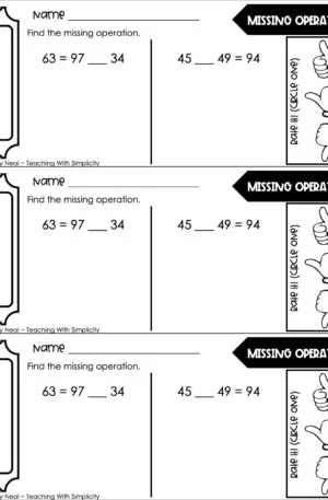 3rd Grade Addition and Subtraction - Missing Operation Exit Ticket 2