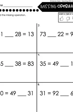 3rd Grade Addition and Subtraction Worksheet - Missing Operations 2