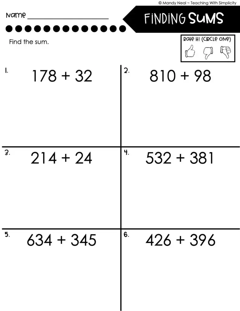 3rd Grade Finding Sums Worksheet