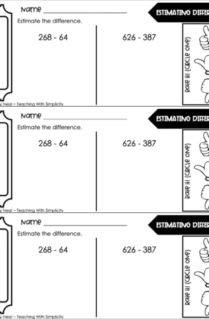 3rd Grade Subtraction - Estimating Differences Exit Ticket 1