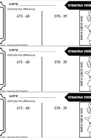 3rd Grade Subtraction - Estimating Differences Exit Ticket 2