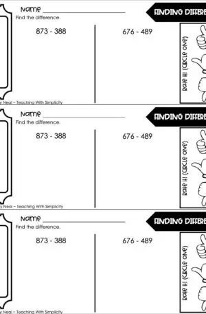 3rd Grade Subtraction - Finding Differences Exit Ticket 2