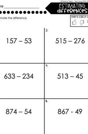 3rd Grade Subtraction Worksheet - Estimating Differences 1