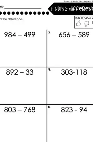 3rd Grade Subtraction Worksheet - Finding Differences 2