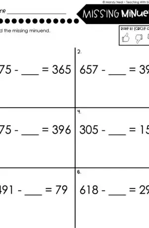 3rd Grade Subtraction Worksheet - Missing Minuend 1