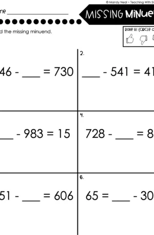 3rd Grade Subtraction Worksheet - Missing Minuend 3