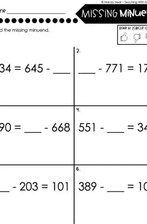 3rd Grade Subtraction Worksheet - Missing Minuend 4