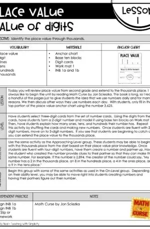 3rd Grade Place Value Unit Lesson 1