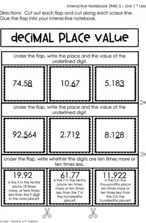 5th Grade Place Value - Place Value Through Thousandths Interactive Notebook