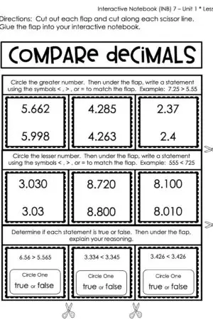 5th Grade Place Value - Compare Decimals Interactive Notebook