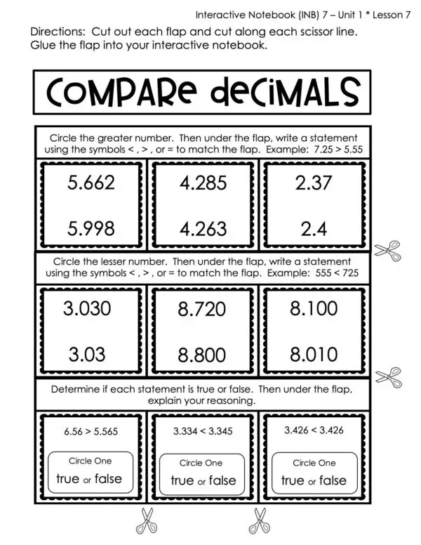 5th Grade Place Value - Compare Decimals Interactive Notebook