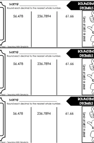 5th Grade Place Value - Rounding Decimals Exit Ticket 1