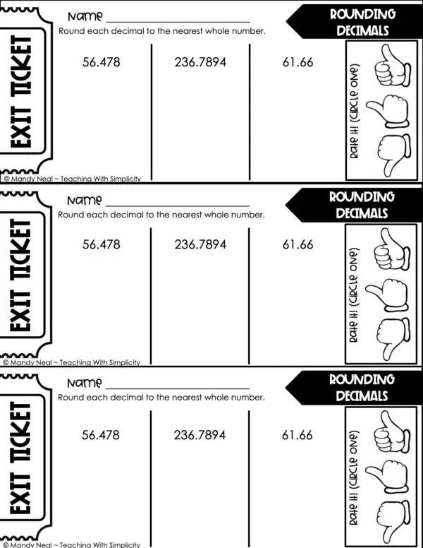 5th Grade Place Value - Rounding Decimals Exit Ticket 1