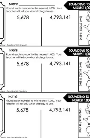 4th Grade Place Value - Rounding Using a Number Line Exit Ticket 1