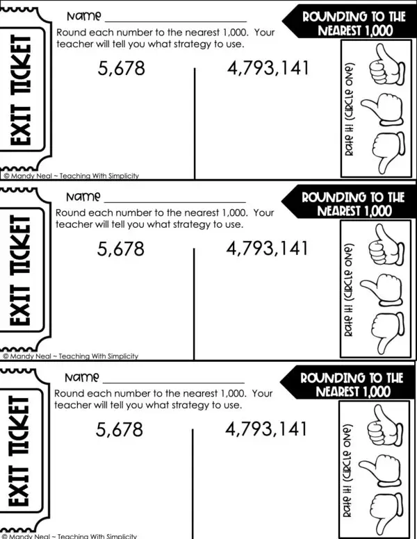 4th Grade Place Value - Rounding Using a Number Line Exit Ticket 1