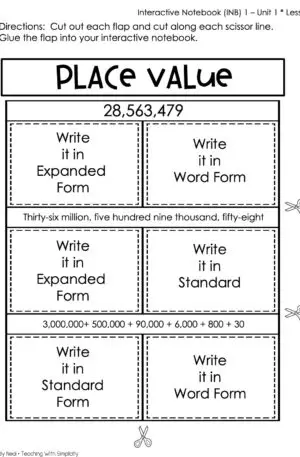 5th Grade Place Value - Place Value Through Millions Interactive Notebook