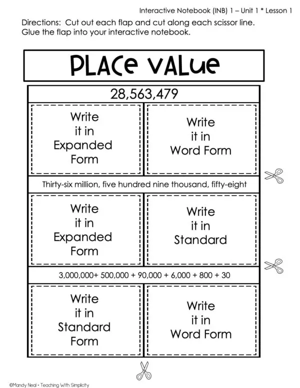 5th Grade Place Value - Place Value Through Millions Interactive Notebook