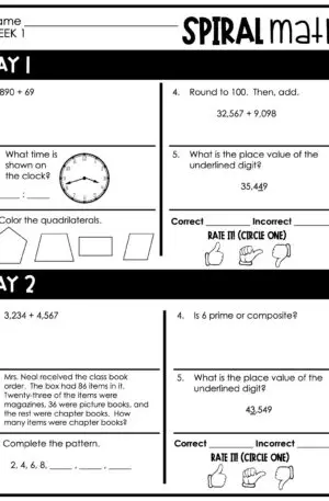 4th Grade 1st Quarter Spiral Math – Week 1 (Edible)