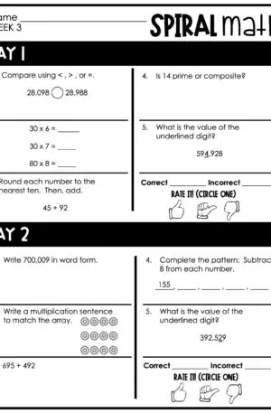 4th Grade 1st Quarter Spiral Math – Week 3 (Editable)