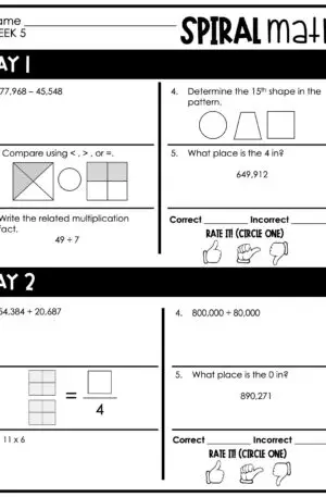 4th Grade 1st Quarter Spiral Math – Week 5 (Editable)