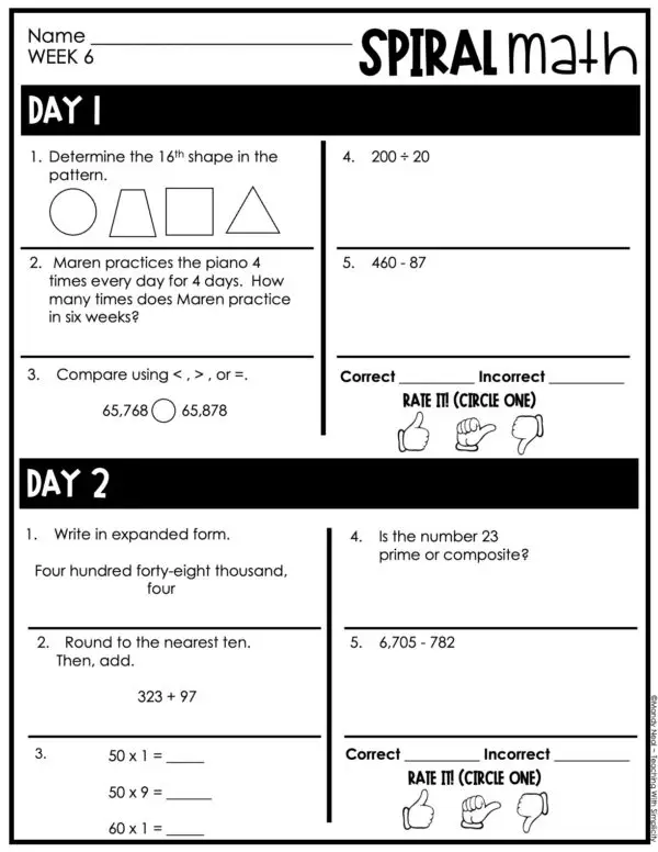 4th Grade 1st Quarter Spiral Math – Week 6 (Editable)