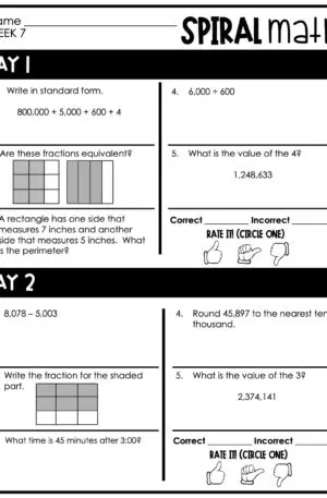 4th Grade 1st Quarter Spiral Math – Week 7 (Editable)