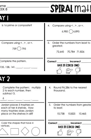 4th Grade 1st Quarter Spiral Math – Week 8 (Editable)