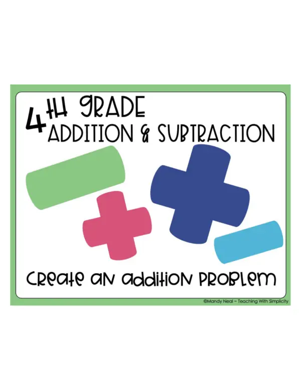 4th Grade Addition and Subtraction - Create an Addition Problem Math Center