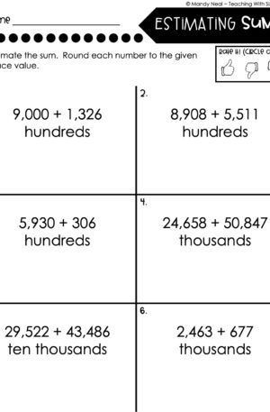 4th Grade Addition and Subtraction - Estimating Sums Worksheet 1