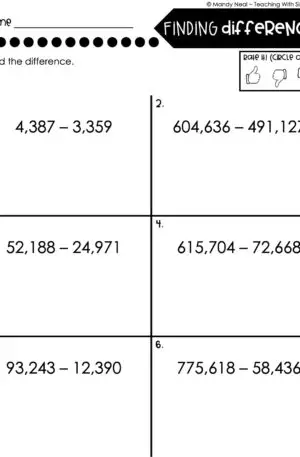 4th Grade Addition and Subtraction - Finding Differences Worksheet 1