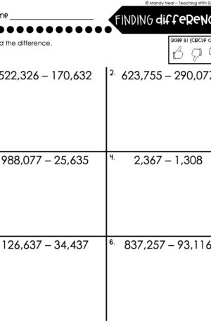 4th Grade Addition and Subtraction - Finding Differences Worksheet 2