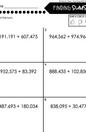 4th Grade Addition and Subtraction - Finding Sums Worksheet 2