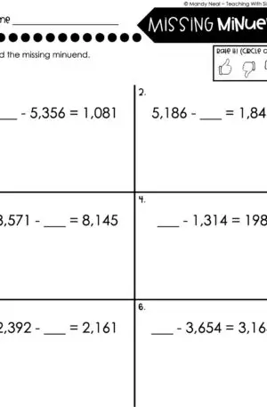 4th Grade Addition and Subtraction - Missing Minuend Worksheet 3