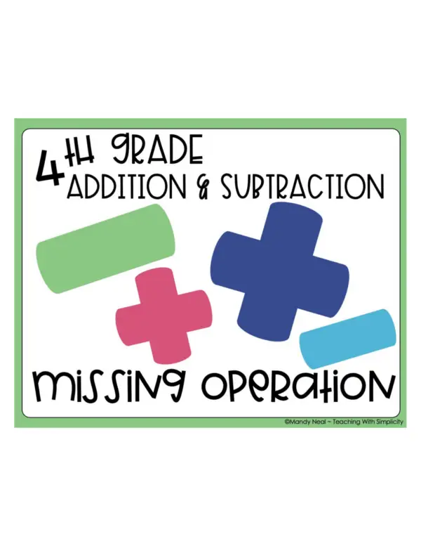 4th Grade Addition and Subtraction - Missing Operation Math Center