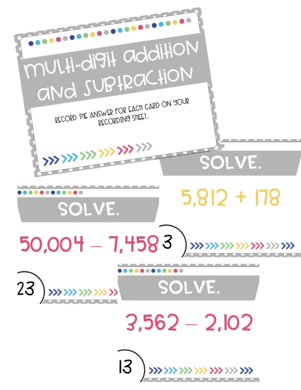 4th Grade Addition and Subtraction Task Cards (Printable)