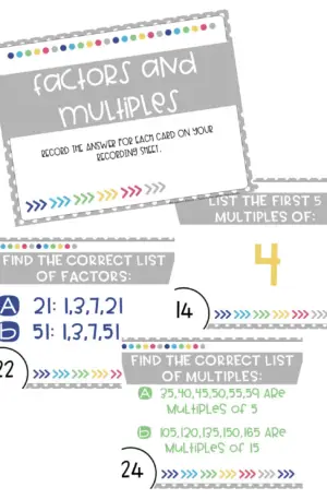 4th Grade Factors and Multiples Task Cards (Printable)