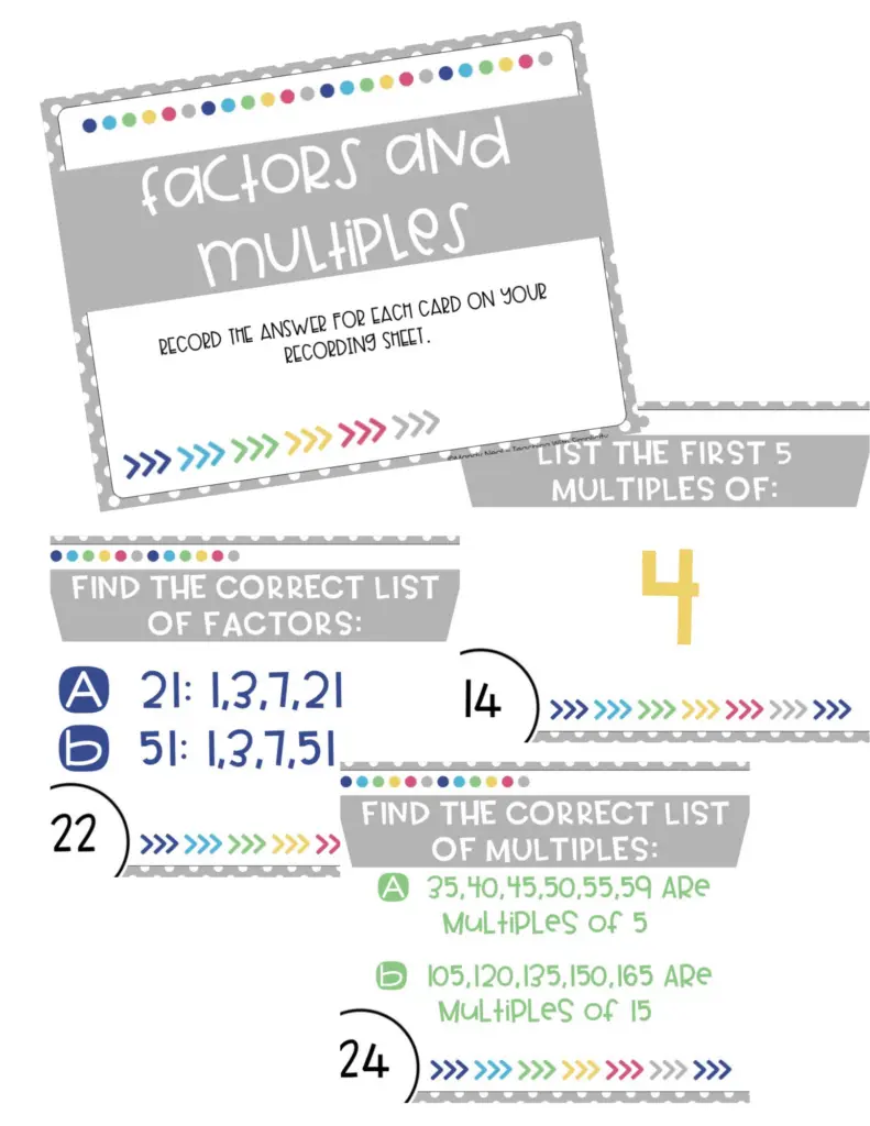 4th Grade Factors and Multiples Task Cards (Printable)