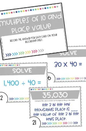 4th Grade Multiples of 10 and Place Value Task Cards (Printable)