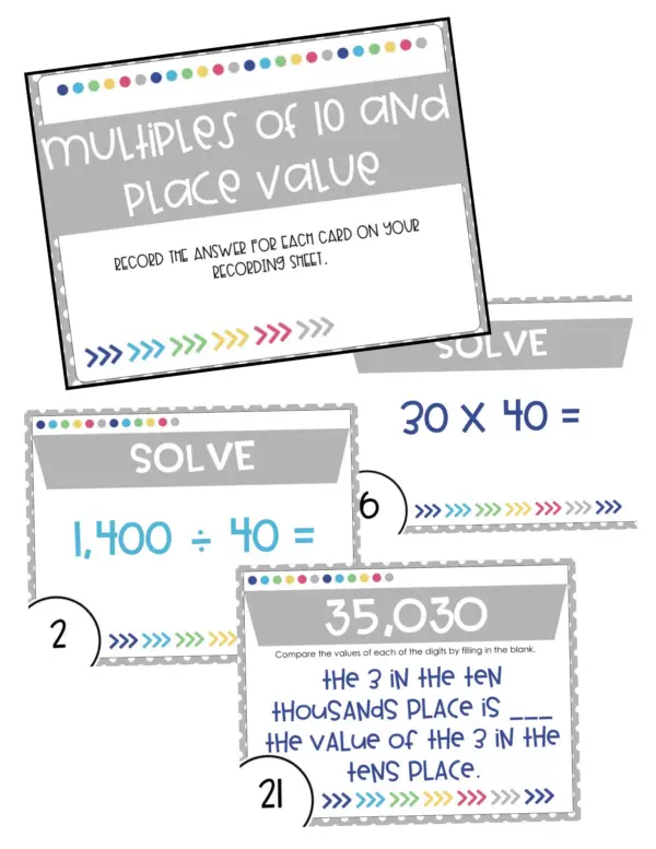 4th Grade Multiples of 10 and Place Value Task Cards (Printable)