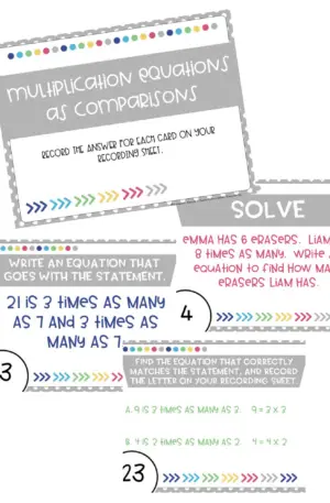 4th Grade Multiplication Equations as Comparisons Task Cards (Printable)