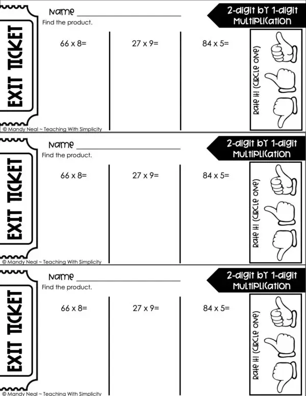 4th Grade Multiplication – 2-Digit by 1-Digit Multiplication Exit Ticket 1