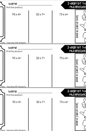 4th Grade Multiplication – 2-Digit by 1-Digit Multiplication Exit Ticket 2