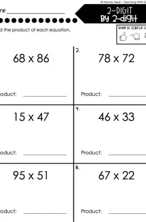 4th Grade Multiplication – 2-Digit by 2-Digit Multiplication Worksheet 1