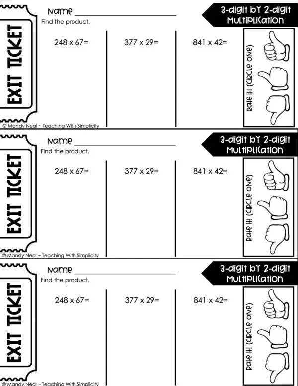 4th Grade Multiplication – 3-Digit by 2-Digit Multiplication Exit Ticket 2