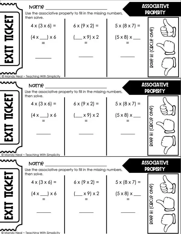 4th Grade Multiplication – Associative Property Exit Ticket 1