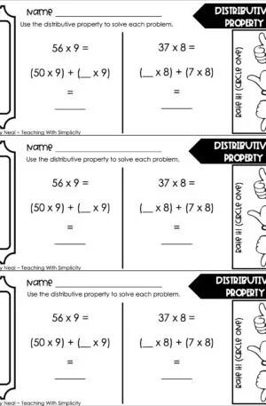 4th Grade Multiplication – Distributive Property Exit Ticket 1